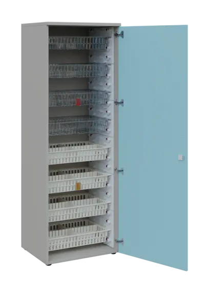 EUROMEDICA D - 66/M skříň léková boxová, 1-dveřová, pravá, 1950x660x535, korpus šedý, dvířka obloha